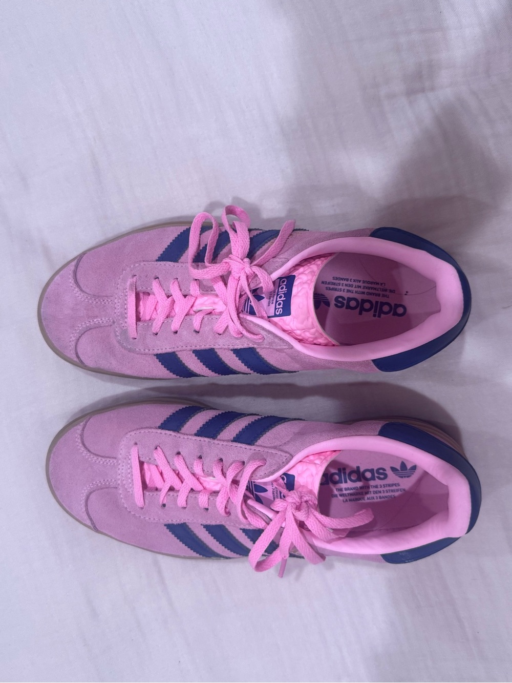 adidas Women's Pink Suede Sneakers with Navy Three Stripes